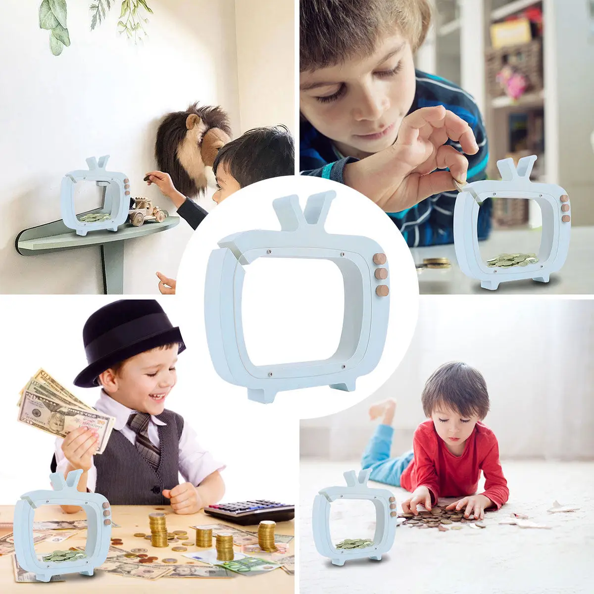 TV Shape Saving Pot Premium Wooden Money Box with Clear Front for Visual Savings Nordic Design Coin Storage Jar Home Decor