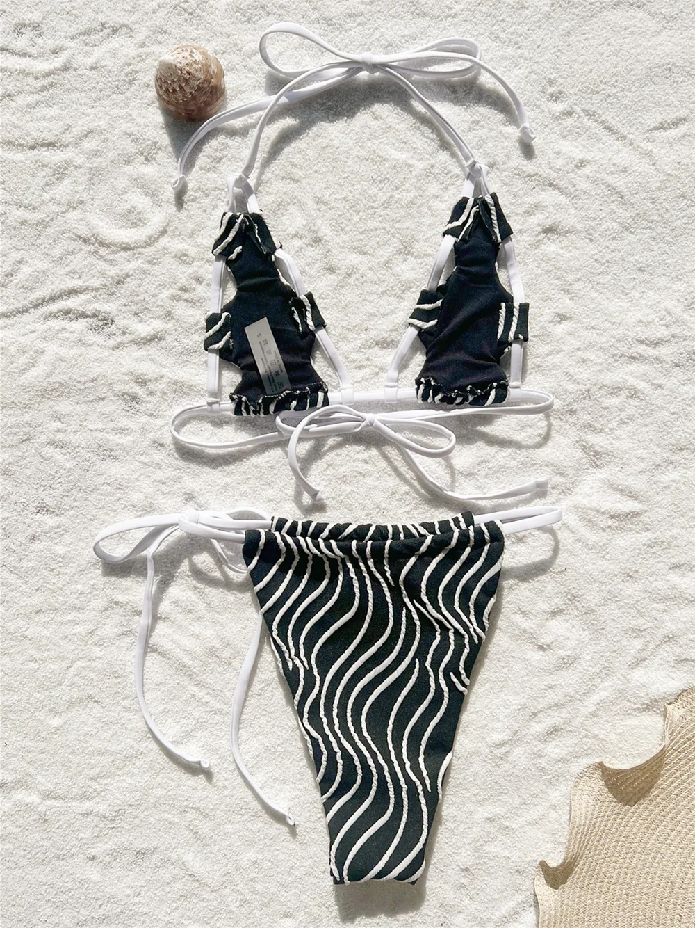 Black and White Hollow Out String Extreme Bikini Micro Swimsuit Backless Swimwears Thongs Women Beach Suit Maillot De Bain Femme