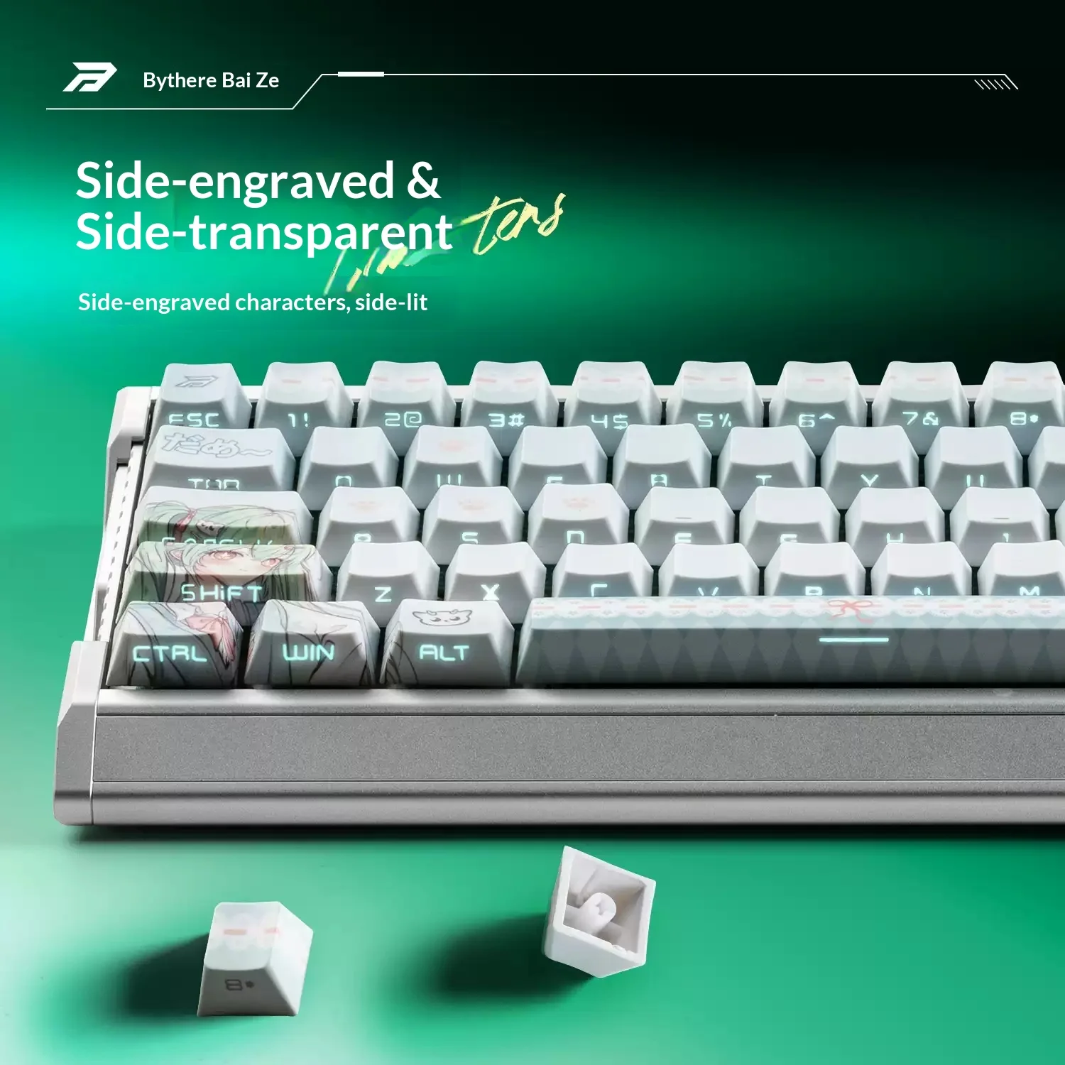 Bythere Gratitude PC Keycaps Secondary PBT Keyboard Keycaps Thermal Sublimation Thickening Side Engraving Transparent 138 key