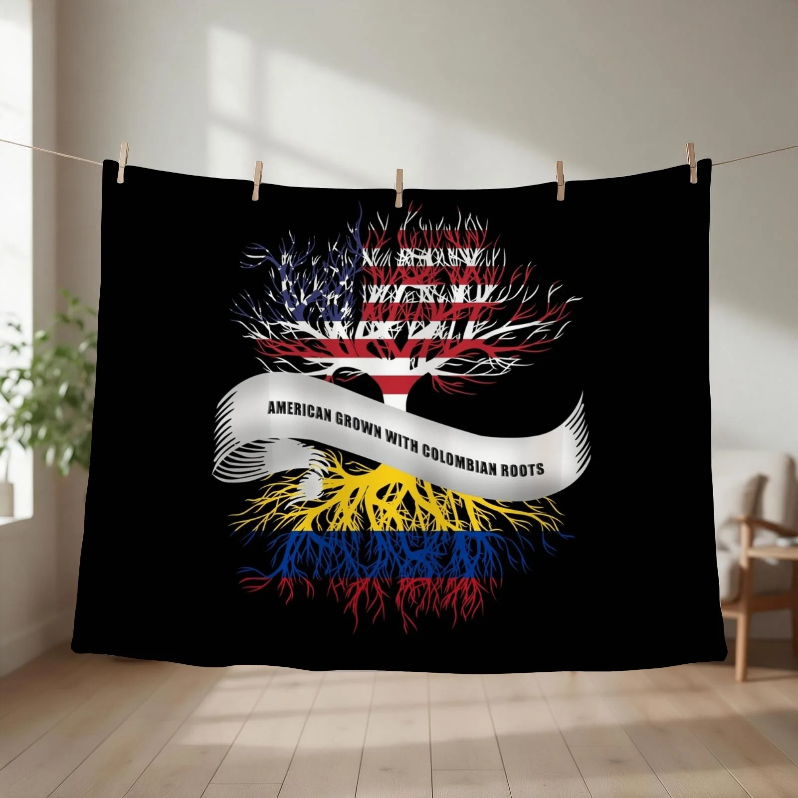 American Grown with Colombian Roots Colombia Throw Blanket couch cozy soft plush fuzzy picnic outdoor blanket