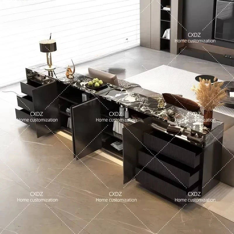 Italian Minimalist Entrance Cabinet Villa Living Room Sofa Back Console High End Marble Dining Side Tea Storage Cabinet