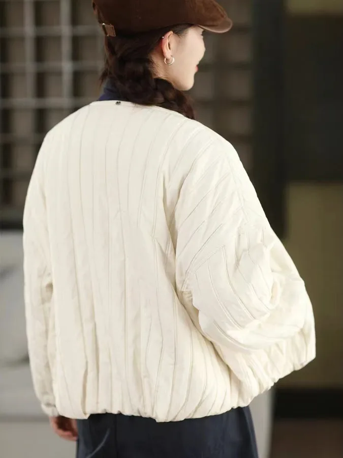 Korean Sle ort Thin Cotton Jaet Women's Small Size Autumn Winter Casual Loose Outerwear Sandwich Cotton Jaet Top