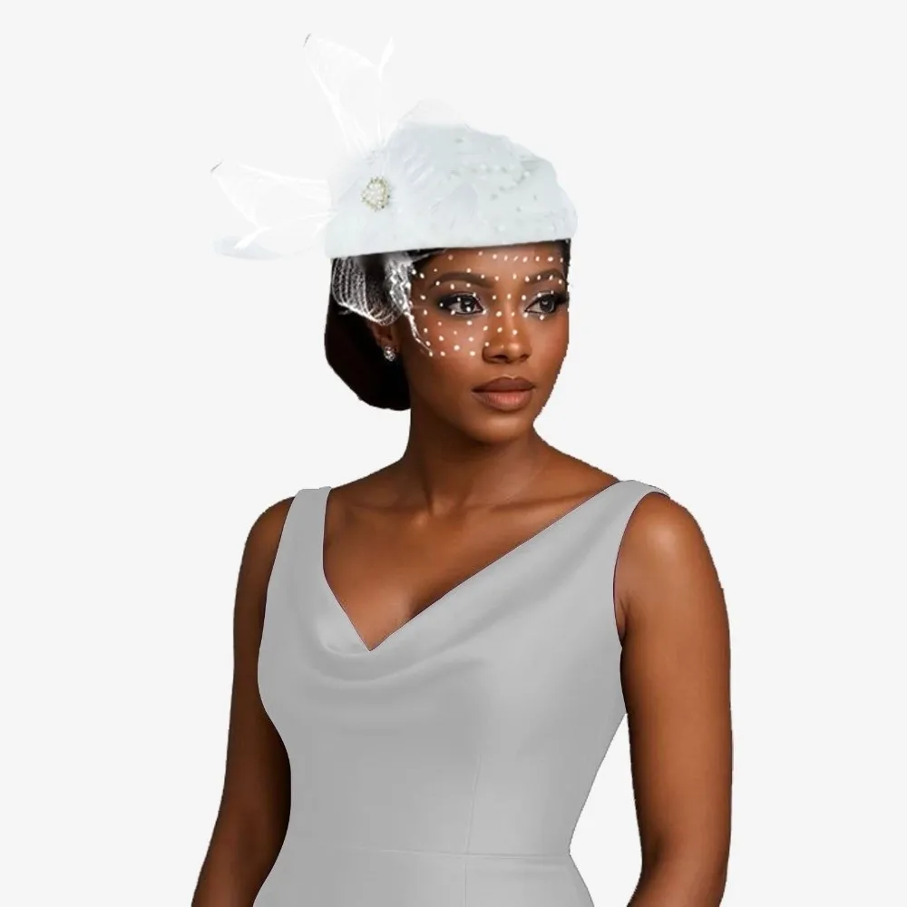 Chic Elegant Feather Mesh Fascinator Hat Elegant Style Polyester Bridal Beret Polka Dot Veil Ready to Wear Head Wrap Church