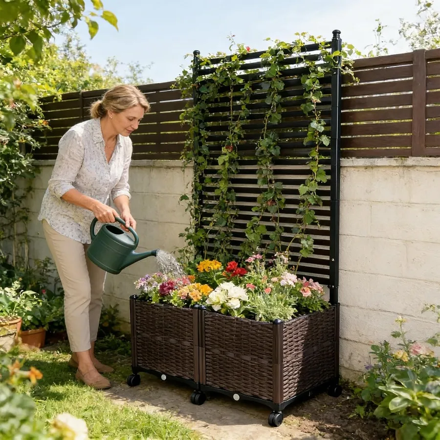 Privacy Screen Planter Box with Trellis, Raised Garden Bed, Patio and Outdoor