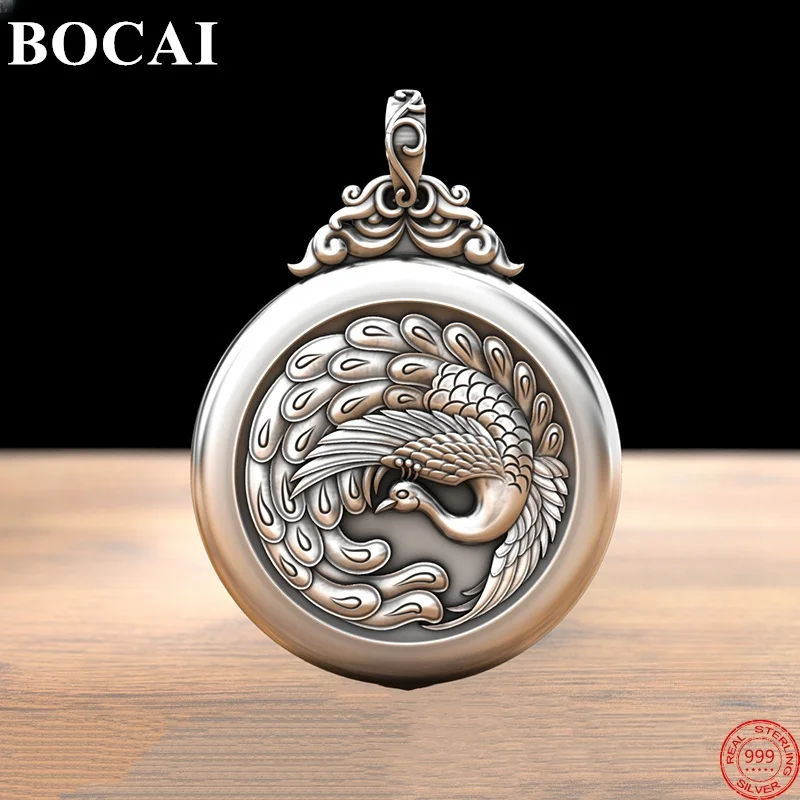 

BOCAI S999 Sterling Silver Pendants for Women Men New Fashion Relief Flying Phoenix Ethnic Style Jewelry Amulet Free Shipping