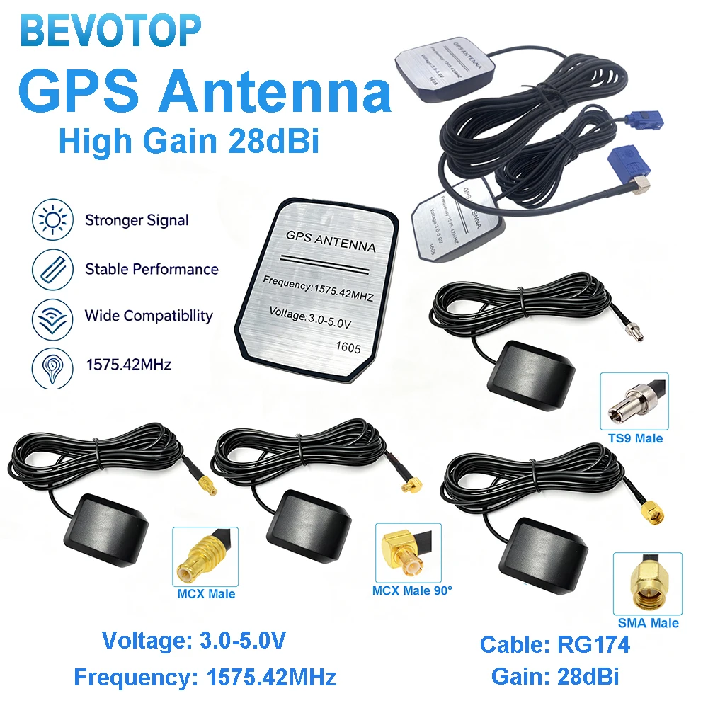1Pcs 28dBi GPS Antenna RG174 Cable SMA/MCX/MMCX/Fakra/TNC/BNC Connector GPS Aerial Adapter 2M 3M 5M 7M