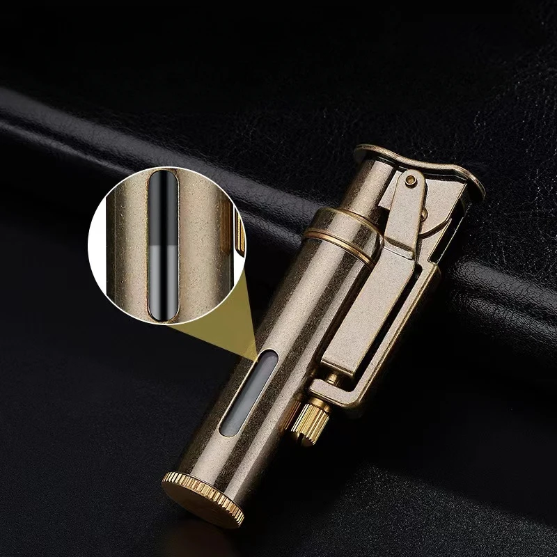 2023 New Copper Kerosene Lighter Visual Oil Tank One-key Ignition Retro Nostalgic Grinding Wheel Lighter Men\'s Smoking Gift Tool