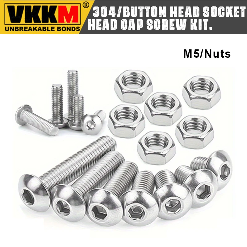 

180Pcs 304 Stainless Steel Button Head Socket Head Cap Screw Kit, including M3 bolts, hex nuts, washers and gaskets.