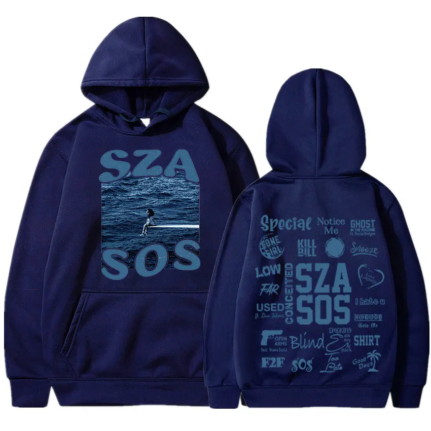 SZA-Sudadera con capucha para hombre y mujer, ropa de calle con estampado de SOS, de gran tamaño, informal, holgada, gótica, Hip Hop, Unisex