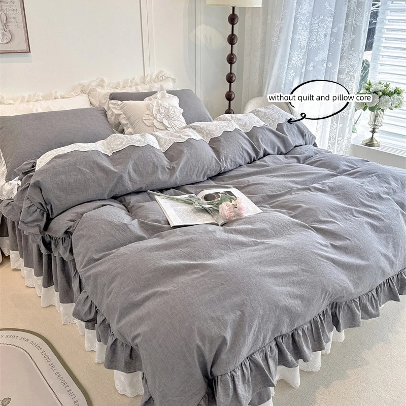 3pcs French style Lace Duvet Cover Set (1*Duvet Cover + 2*Pillowcase, Without Core), Lace embroidery Bedding Set