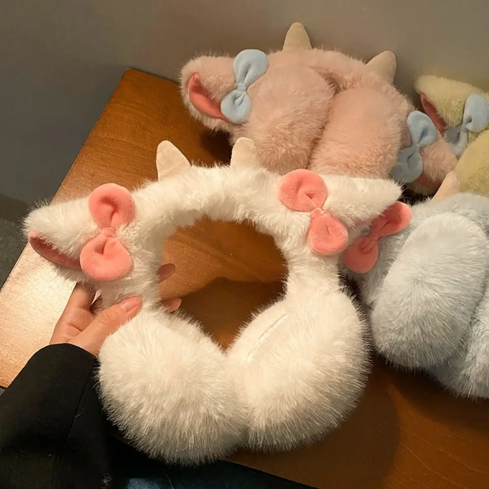 Kawaii لينة ليتل لامب قرون غطاء للأذنين القوس الصغيرة عقدة طوي لطيف غطاء للأذن رشاقته الكرتون الشتاء الأذن دفئا الشتاء الرياضة #1