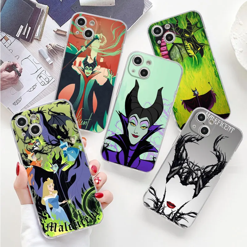 Soft Clear Case For Apple iPhone 11 14 13 Pro Max 12 Mini  7 8 Plus X XR XS 6 6S 15 Silicone Phone Cover Cartoon Maleficent