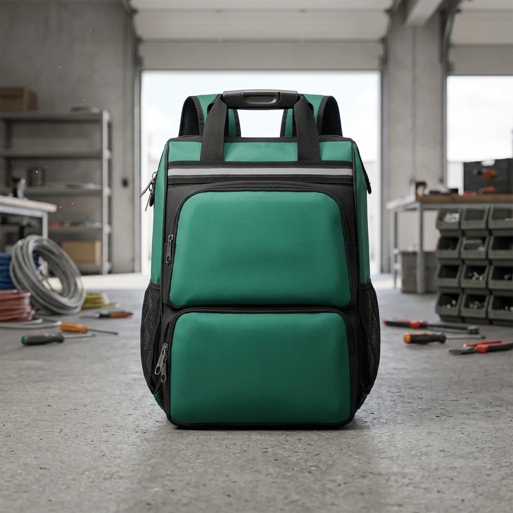 Green Tool Backpack for Electrical Work Double Shoulder Support Organized Layout 29x17x41cm 31x17x48cm ABS Material