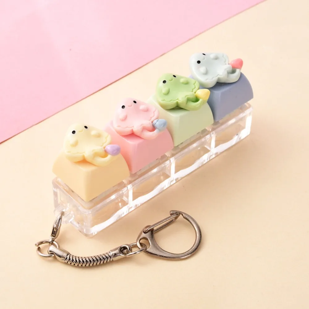 Cartoon 4-Key Marine Animals Keychain Ocean-themed Finger Button Dolphin Keychain Squeezable Funny Ocean Miniature Fidget Keycap