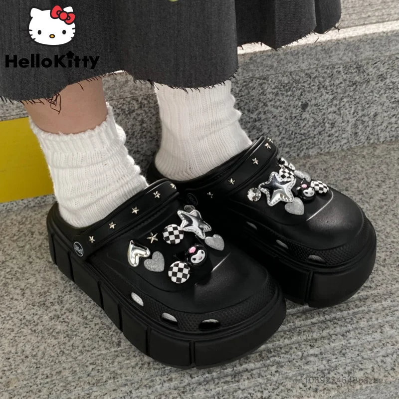 Sanrio Kuromi New Platform Shoes Women Summer Outdoor Fashion Thick Sole Slippers Y2k Luxury DIY Accessories Aesthetic Sandals