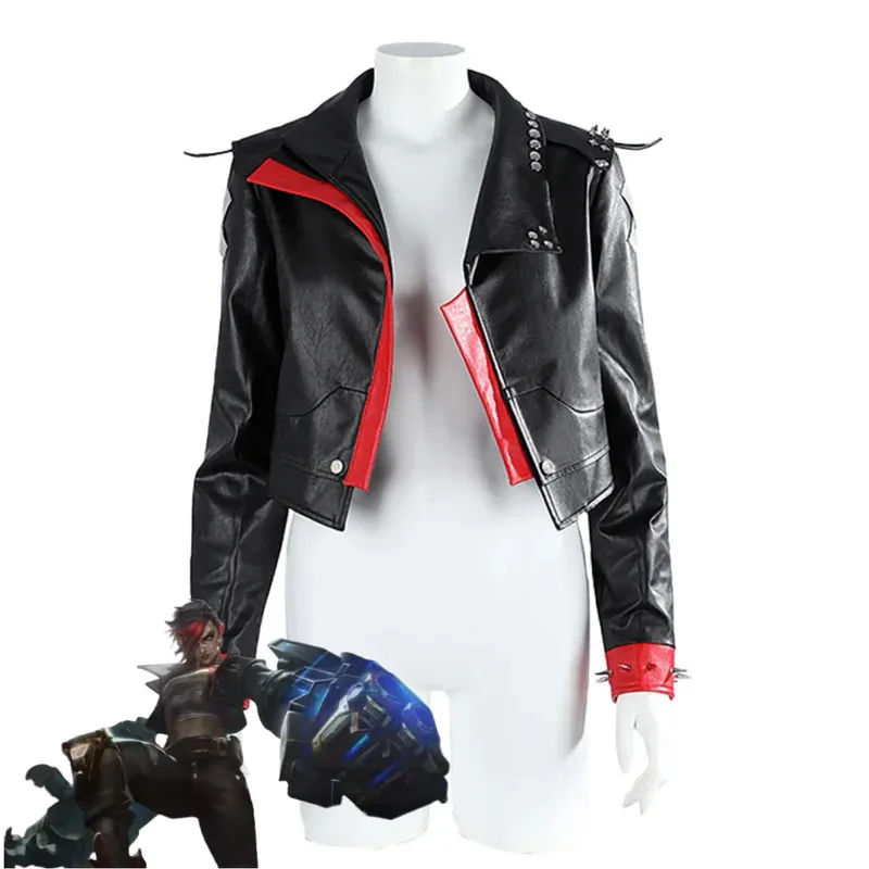 

Anime Arcane Season 2 Vi Cosplay Costume Game LOL The Piltover Enforcer Black Leather Coat Wig Man Woman Halloween Party Suitv;2