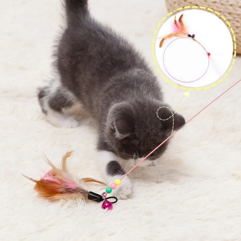 Flexible Steel Wire Butterfly Feather Cat Teaser Stick With Bell Interactive Pet Toy for Cats Kittens