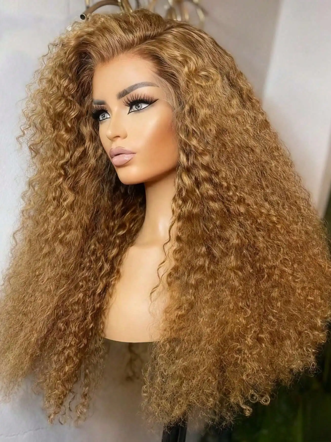 

Honey Blonde Deep Wave Lace Front Wigs Human Hair 13x4 HD Glueless Wigs Human Hair Blonde Colored 250 Density Kinky Curly Lace Frontal Wigs for Women Pre Plucked with Baby Hair