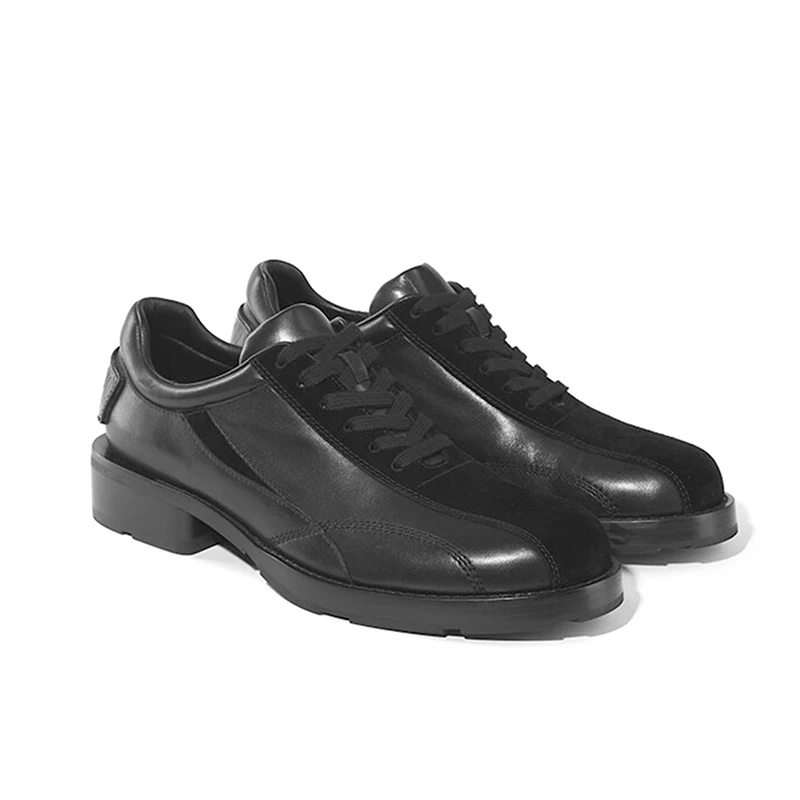 

Original design Black bowling shoes round toe German training shoes height increasing versatile casual men's leather shoes