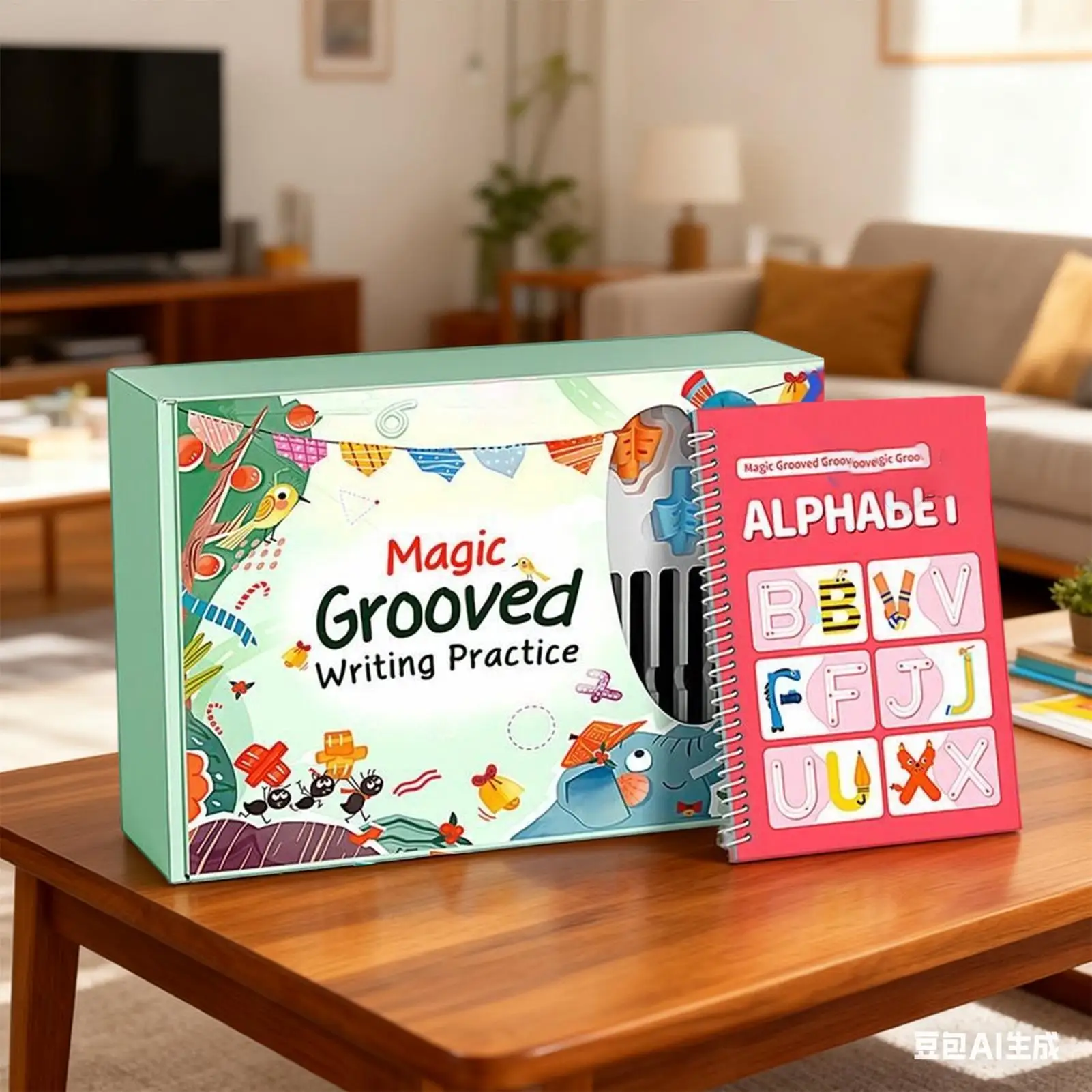 Quaderno di esercizi per la scrittura a mano Pagina riutilizzabile per l'apprendimento scanalato con impugnature per penna Libro di esercizi per la scrittura del vocabolario per bambini della scuola materna