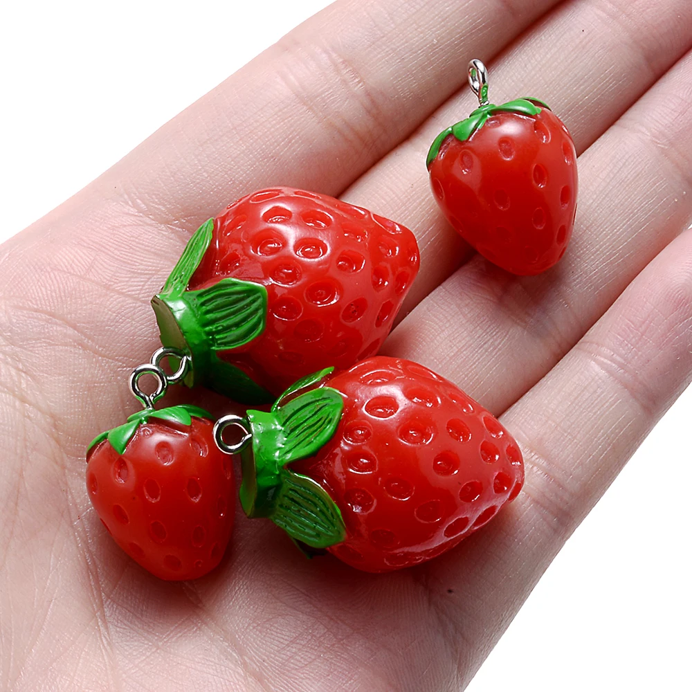 5pcs 5 Size Strawberry Charms Red Resin Charms Pendant For Jewelry Making Supplies DIY Earring Necklace Accessories