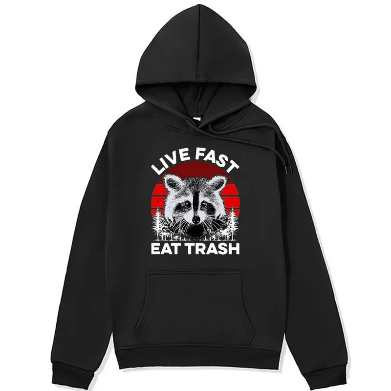 

Live Fast Eat Trash Funny Hoodie Raccoon Camping Art Meme Gift Sweatshirts Autumn Oversized Fleece Long-sleeved Pullover Unisex