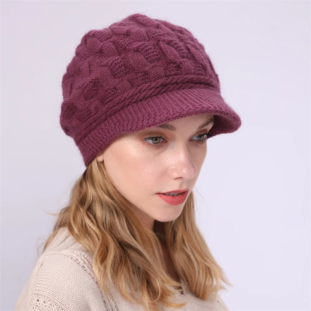 Winter Hats for Women Beanies Knitted Solid Hat With Brim Girl Autumn Female Beanie Caps Thickened Warm Bonnet Ladies Casual Cap