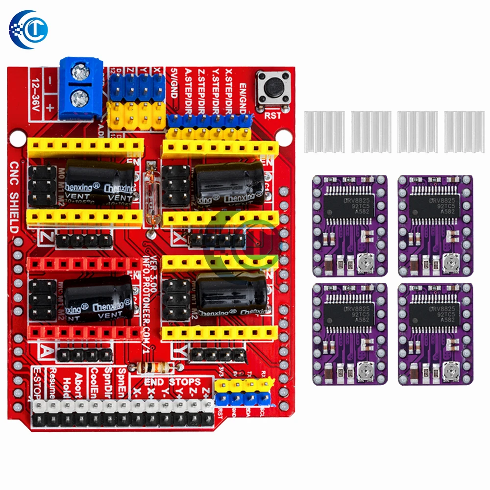 CNC Shield V3 – für Graviermaschine und 3D-Drucker, wird mit 4 Stück A4988/DRV8825 Treibererweiterungsplatine geliefert