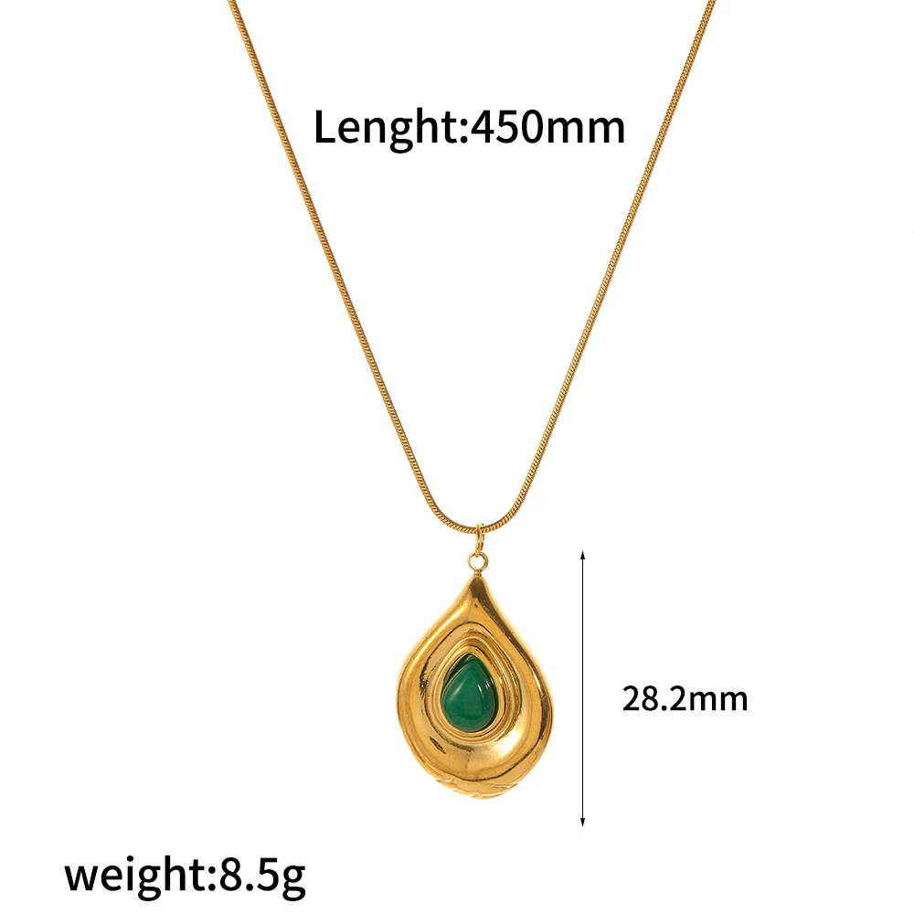 Modische Naturstein-Edelstahl-Anhänger-Halskette, vergoldet, französischer Retro-Schmuck für Damen – Detail 9