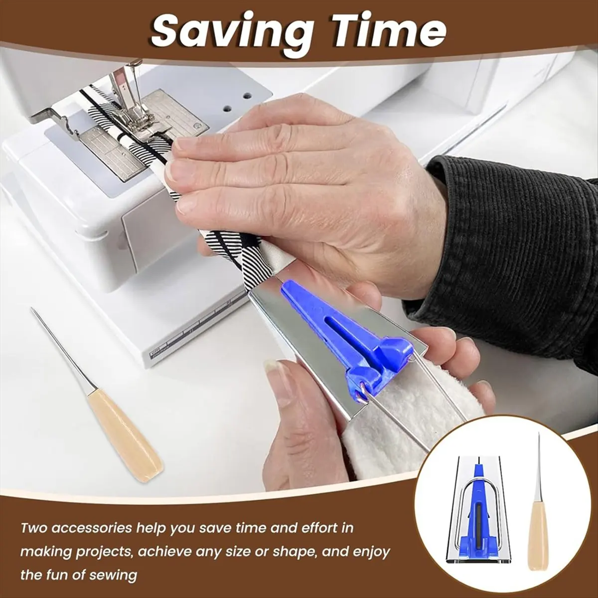 A003 3 Rolls Batting Strips for Rugs, Polyester Quilting Fabric with Fabric Tube Maker and Awl,for DIY