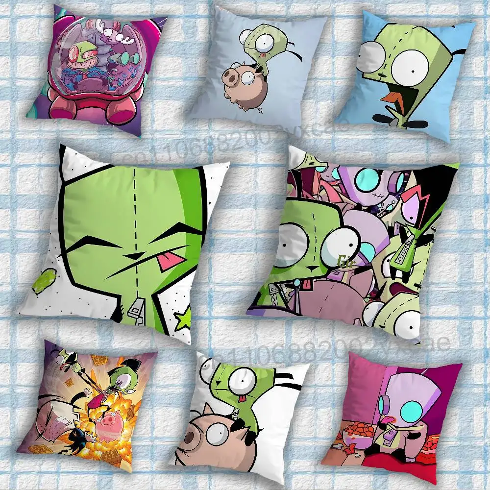 cool GIR Invader Zim Pillow Case Square Double-Sided Printing Short Plush Sofa Cushion Cover Bedroom Bedside Pillow