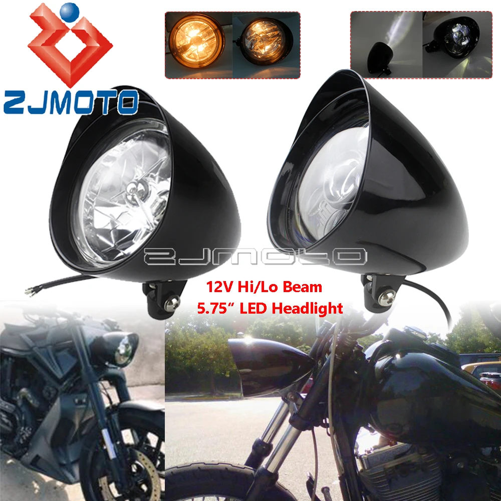 

Motorcycle Led Light 5.75" Bullet Visor Headlight 12V High/Low Beam Universal For Harley Sportster Softail Dyna Custom Headlamp