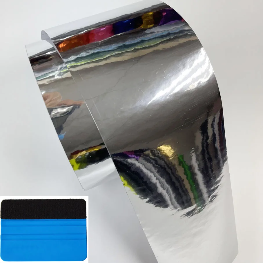 

10cm Width Flexible Gloss Chrome Mirror Silver Vinyl Wrap Sticker Decal Film Sheet Air Release Self-adhesive