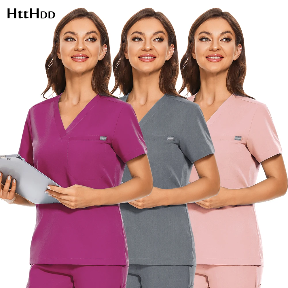 

Medical Scrub New V-neck Short Sleeved Top High-quality Nurse Uniform Pediatrician Women Men WorkWear Jacket Spa Lab Coat Unisex