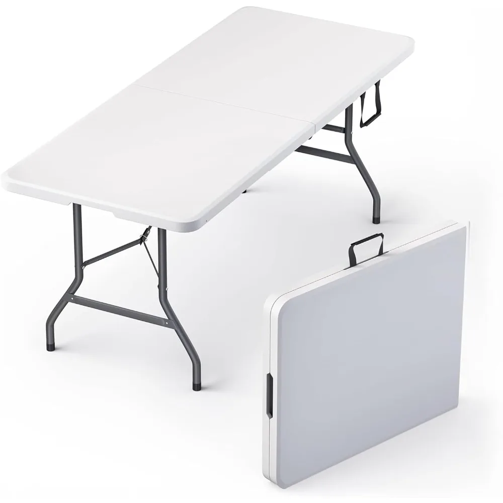 

6 Feet Collapsible Table with Integrated Handle and Durable Steel Legs - Ideal for Parties, Dining, and Weddings