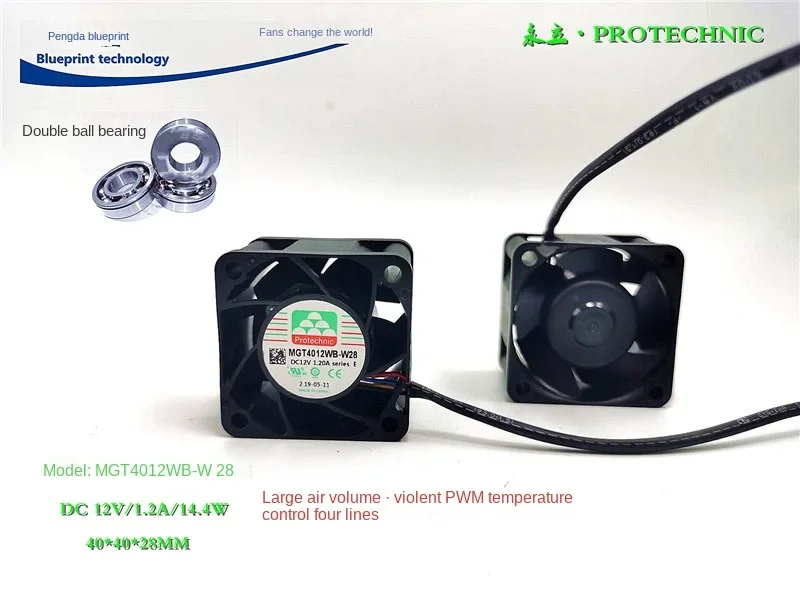 

New MGT4012WB-W28-E 4028 Ball 12v1. 2A Max Airflow Rate PWM Temperature Control 4cm Cooling Fan 40*40*28MM