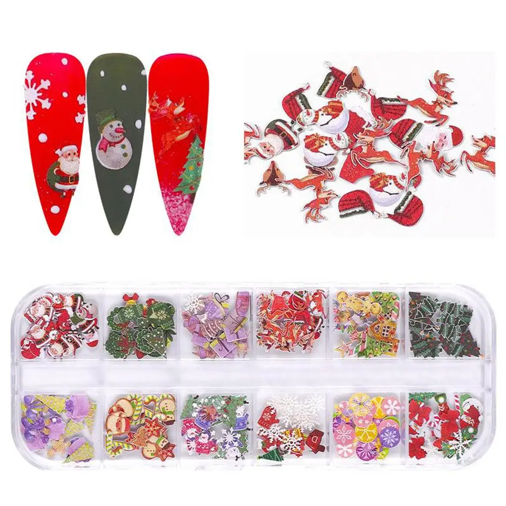 12 Kinds 3D Christmas Stickers, Santa Claus Snowflake Snowman Nail