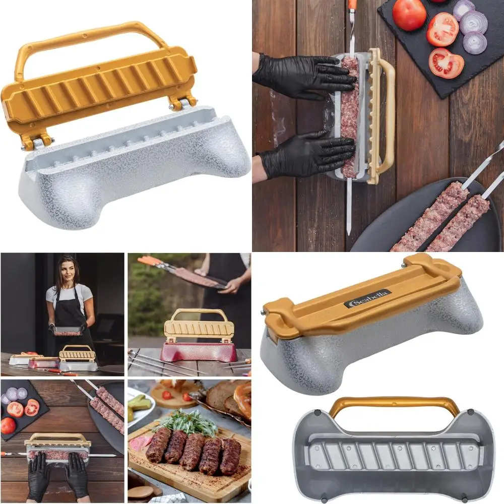 

Stainless Steel Kebab Press, Durable & Non-Stick with Teflon Coating, Easy Meat Shaping, Quick BBQ & Grilling (White)