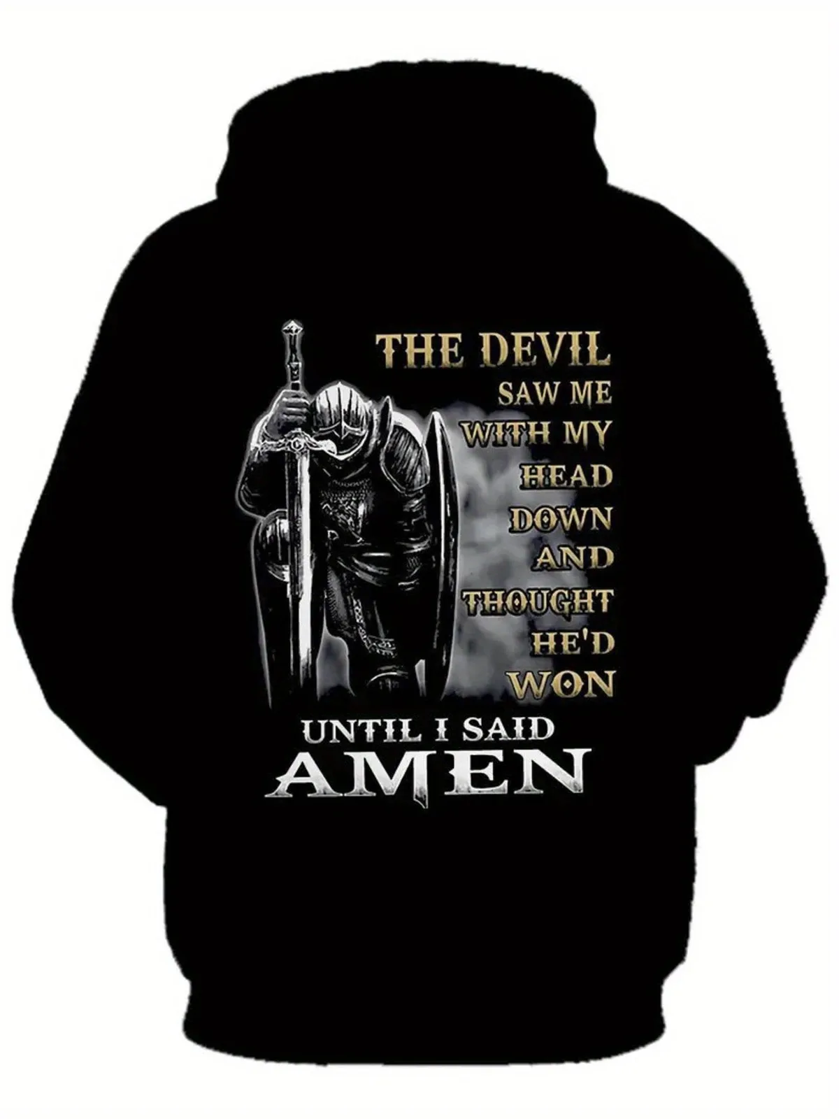 Men's Fashionable Casual Knight and Devil Print Pattern Sports Loose and Plush Thick Hoodie Suitable for Holiday Gift Pullover