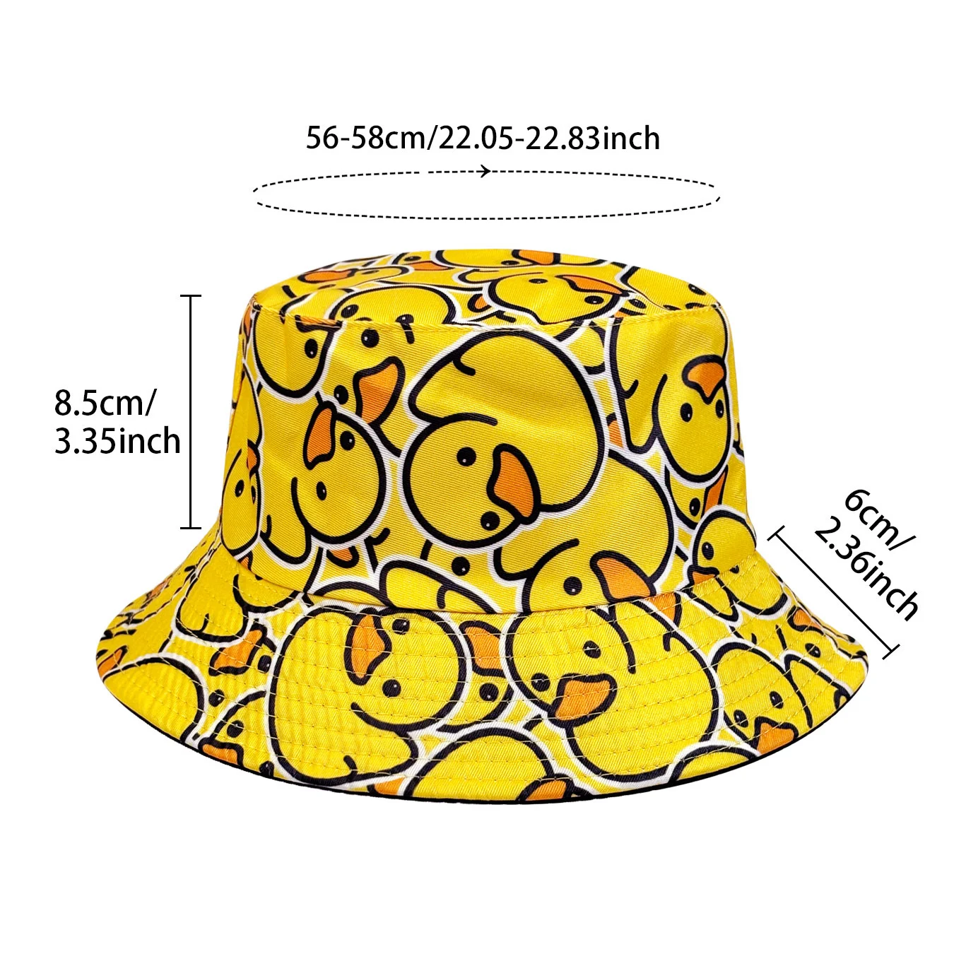 Fashionable Full-Print Duck Casual Bucket Hat, Cartoon Print Pattern Bucket Hat, Reversible Foldable Lightweight Flat-Top Hat, Unisex Casual Sun Hat, Suitable for Beach Vacations and Outdoor Leisure Activities