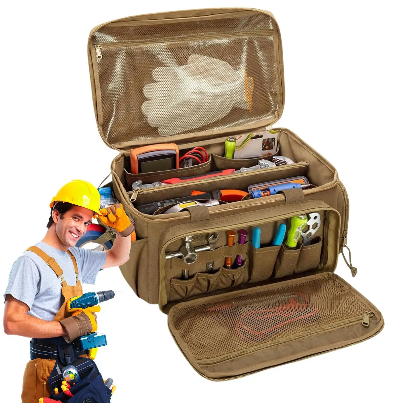 

Tool Organizer Bag Work Tote for Repairman 14 Inch Heavy-Duty Portable Hand Tool Storage Bag for Electrician Welding Gardening