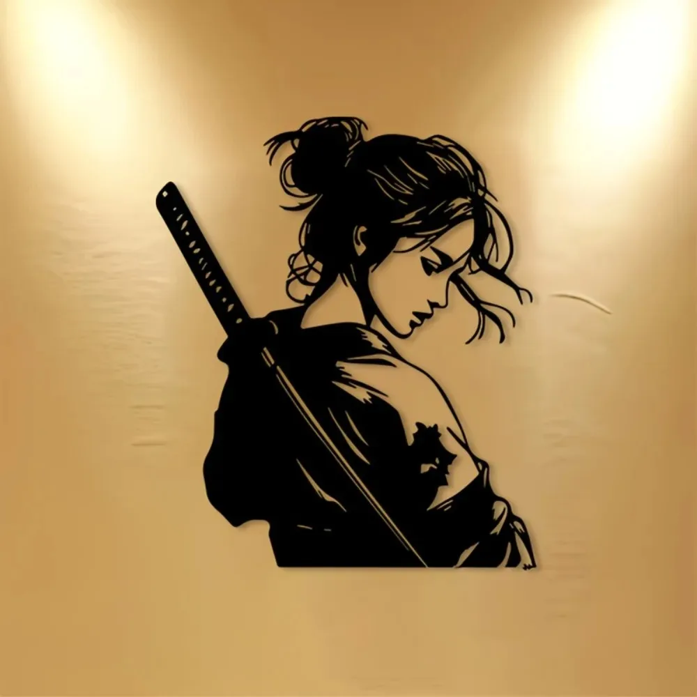 Japanese Samurai Woman Metal Wall Art Iron Mural Decor Living Room