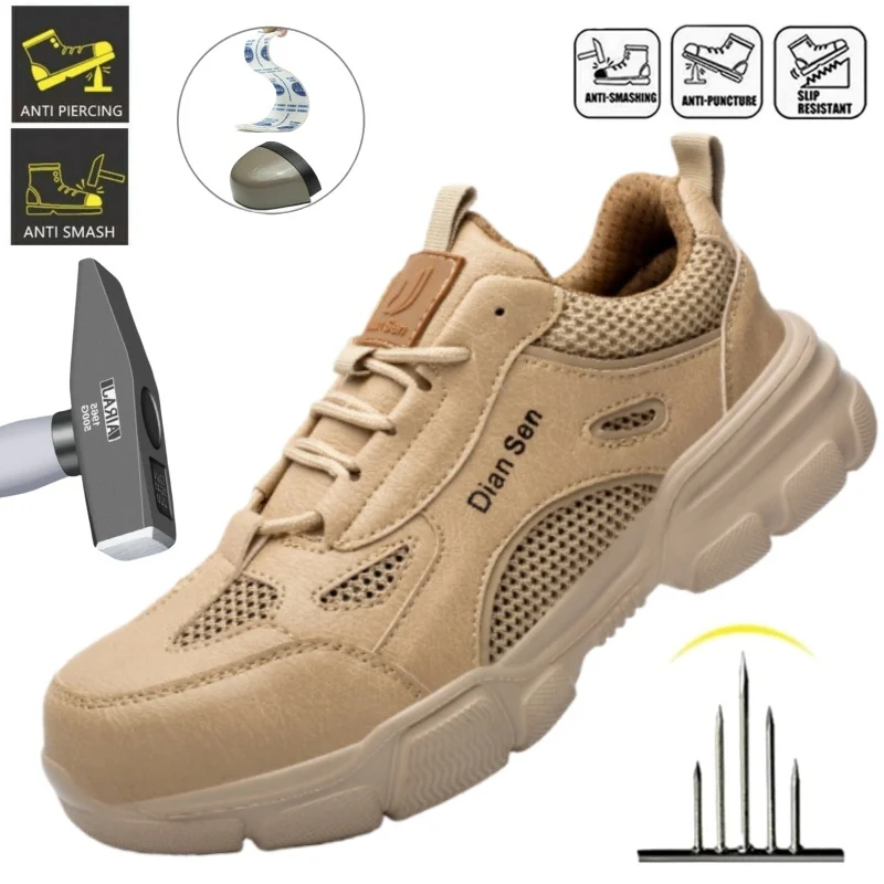 Men's Lightweight, Breathable, Anti Slip And Safe Work Shoes, Men's Anti Stab And Anti Smash Protective Sports Work Safety Shoes