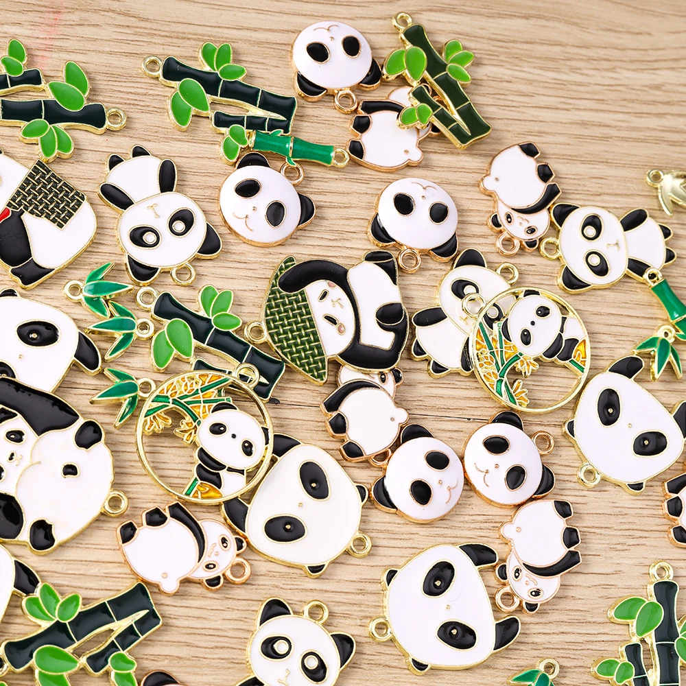 Tusember 10 Stück/Set Emaille Niedlicher Bambus Großer Panda Anhänger für DIY Ohrringe, Armbänder, Schlüsselanhänger, Schmuckherstellung, Bastelzubehör – Detail 2
