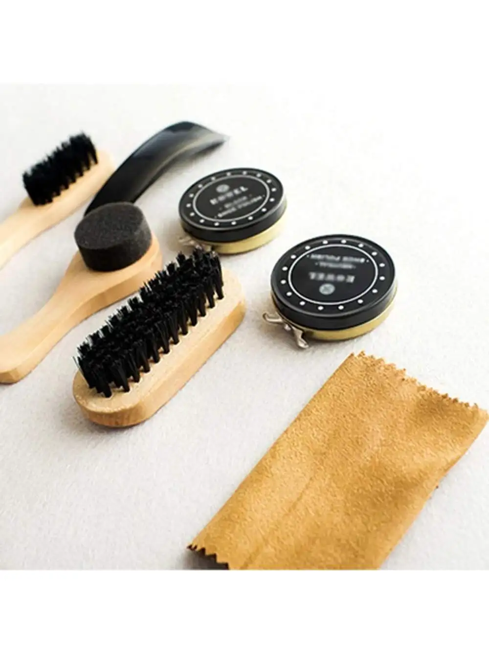 8pcs Shoe Shine Care Kit Black & Transparent Polish Brush Set Home Genuine Leather Shoe Care Set Polish Tool with Bag