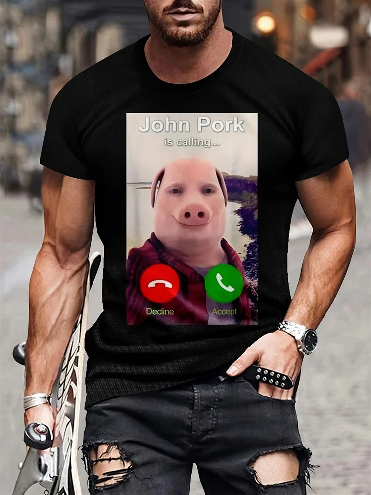 

Забавная и забавная мужская модная и модная футболка с мультяшным принтом свиньи, повседневный мужской осенний топ для уличных каникул, S-6XL