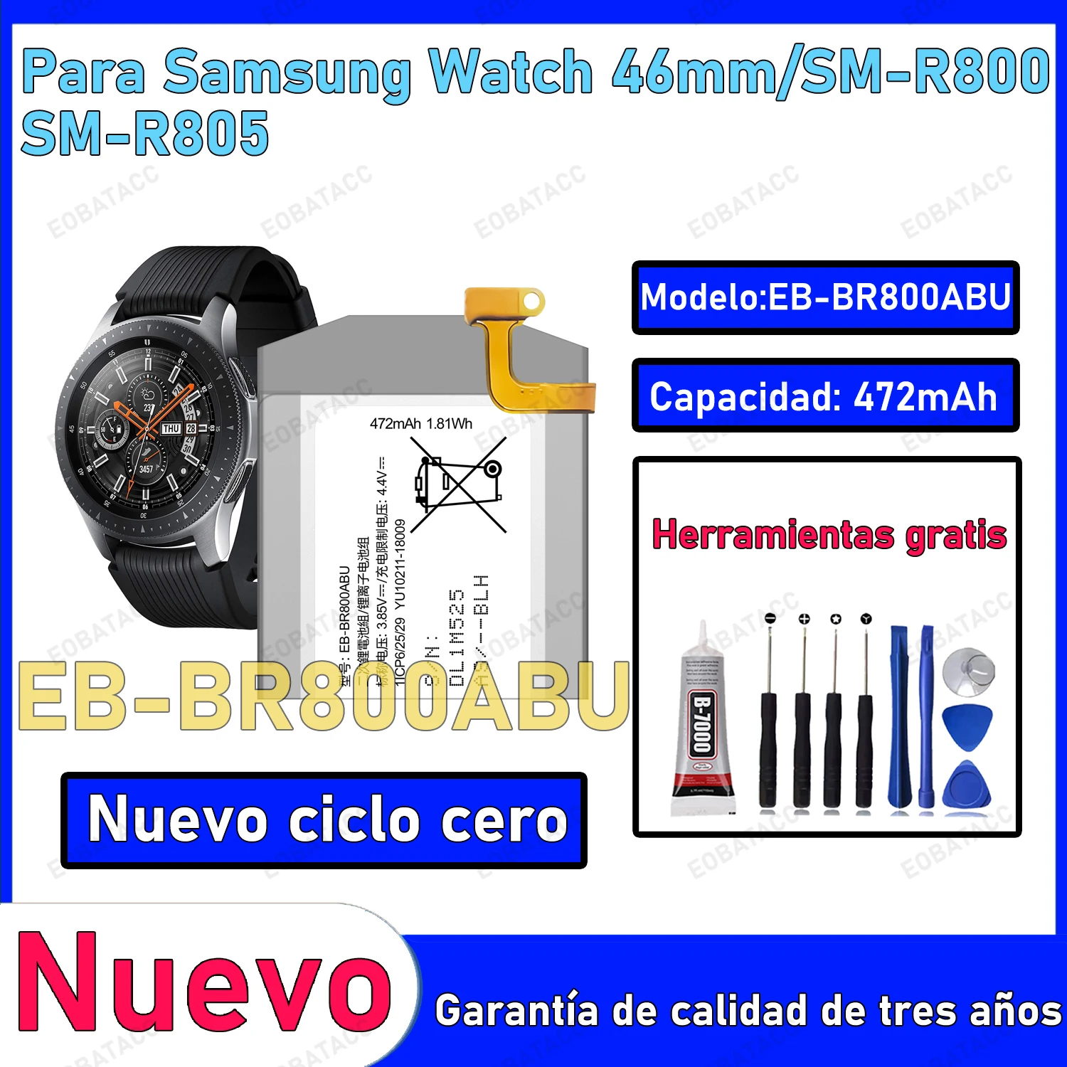 100% New Zero Cycle EB-BR800ABU Battery For Samsung Wacth 46MM/SM-R800/SM-R805 Smart Watch Bateria +Free Tools