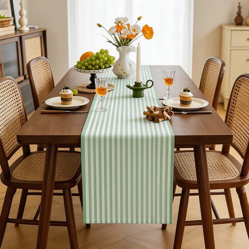 French striped thickened imitation linen fabric home dining table decoration long table flag in multiple sizes