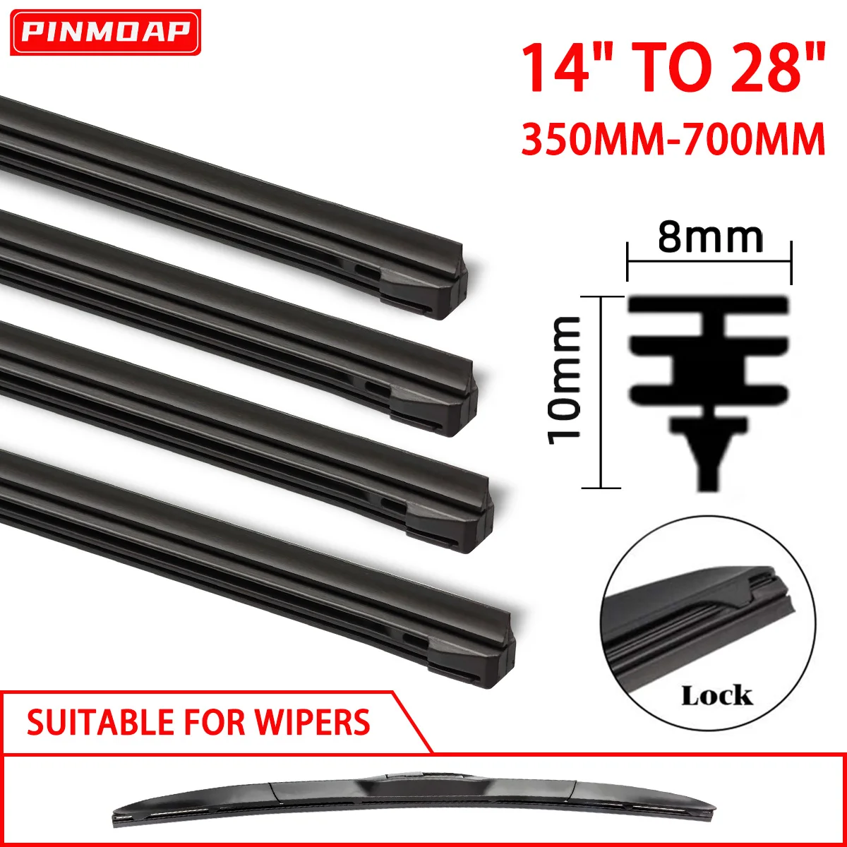 PINMOAP 1PC Auto Wischer Füllstoff Streifen Naturkautschuk Streifen Geeignet Für 3-Abschnitt Wischerblätter 14"16"17"18"19"20"21"22"24"26"