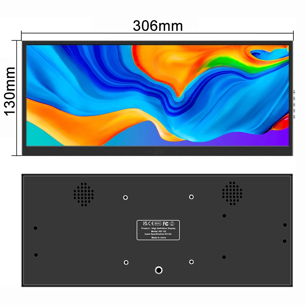 12.3‘’ Touch Portable monitor LCD Display IPS 1920x720 Extended Monitor for Raspberry Pi 5 4 3 Laptop PC GPU CPU Monitoring